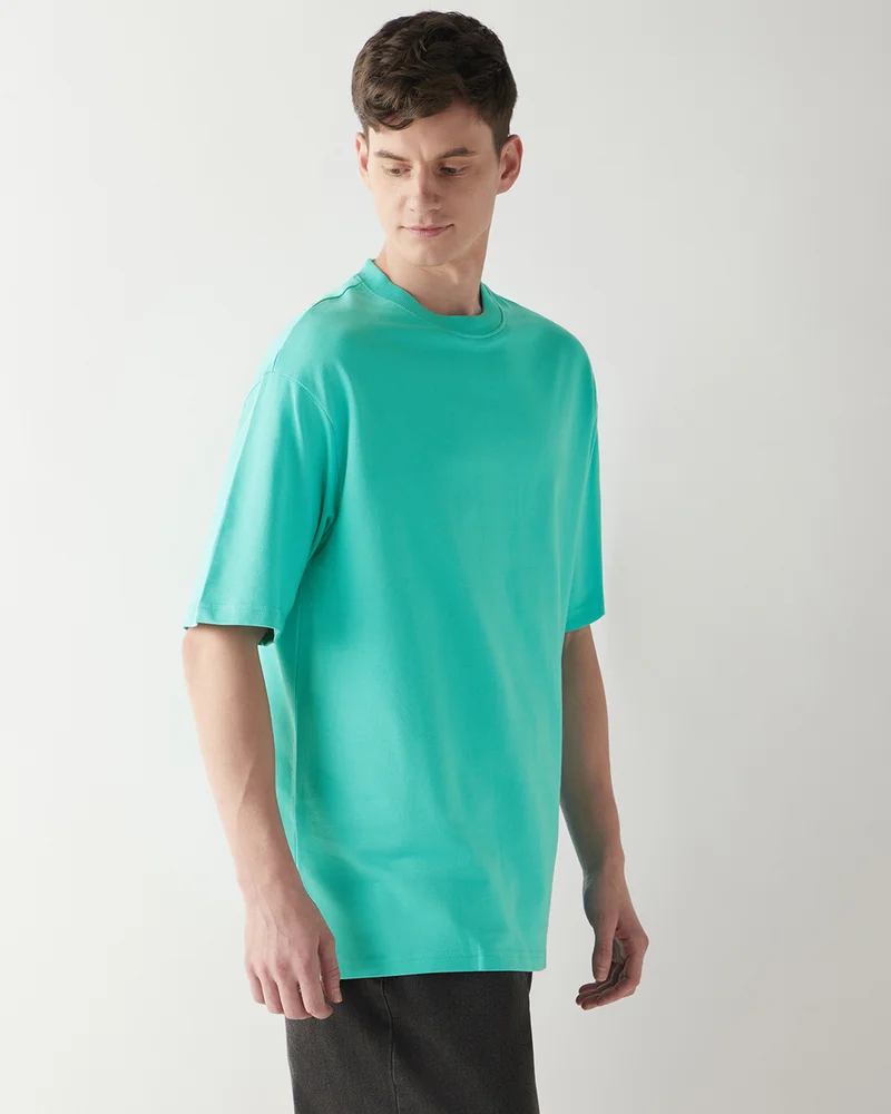 bewakoof Men's Green Oversized T-shirt